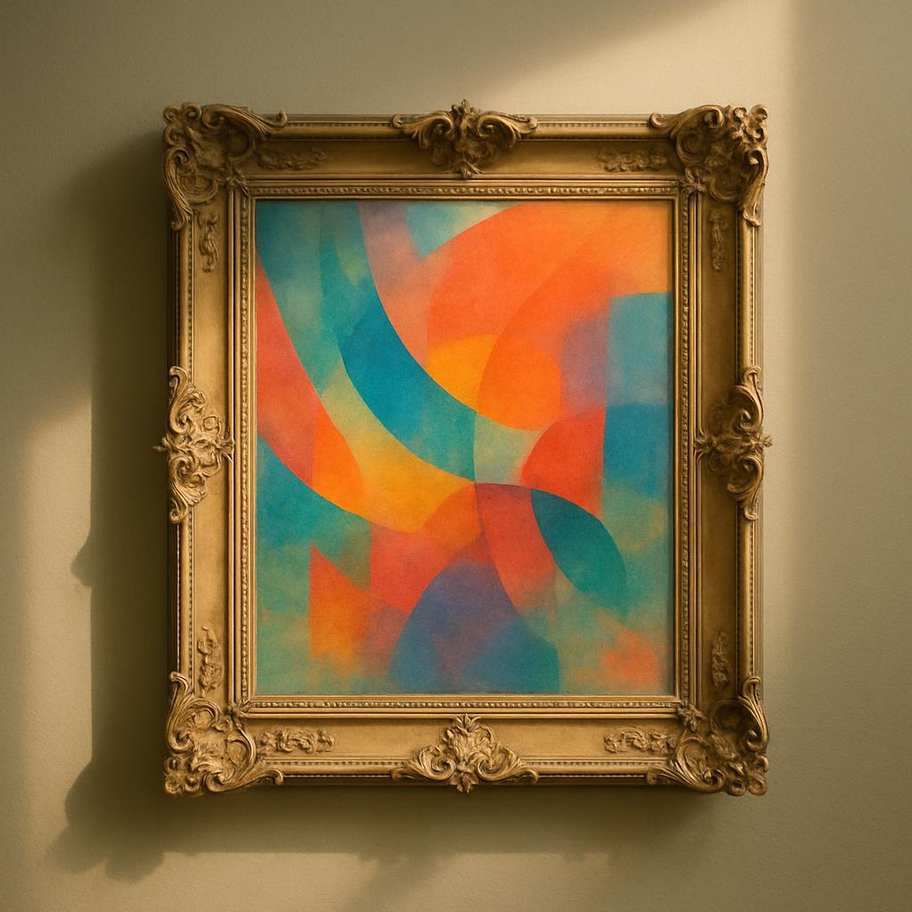 Uma pintura na parede com um quadro em moldura jorgev.